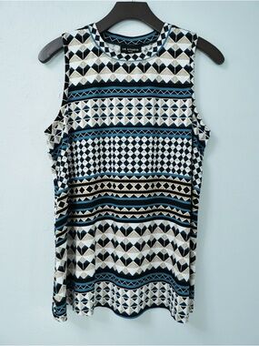 I.N. Studio Geometric Sleeveless Tank Top - Blue/Black/Cream